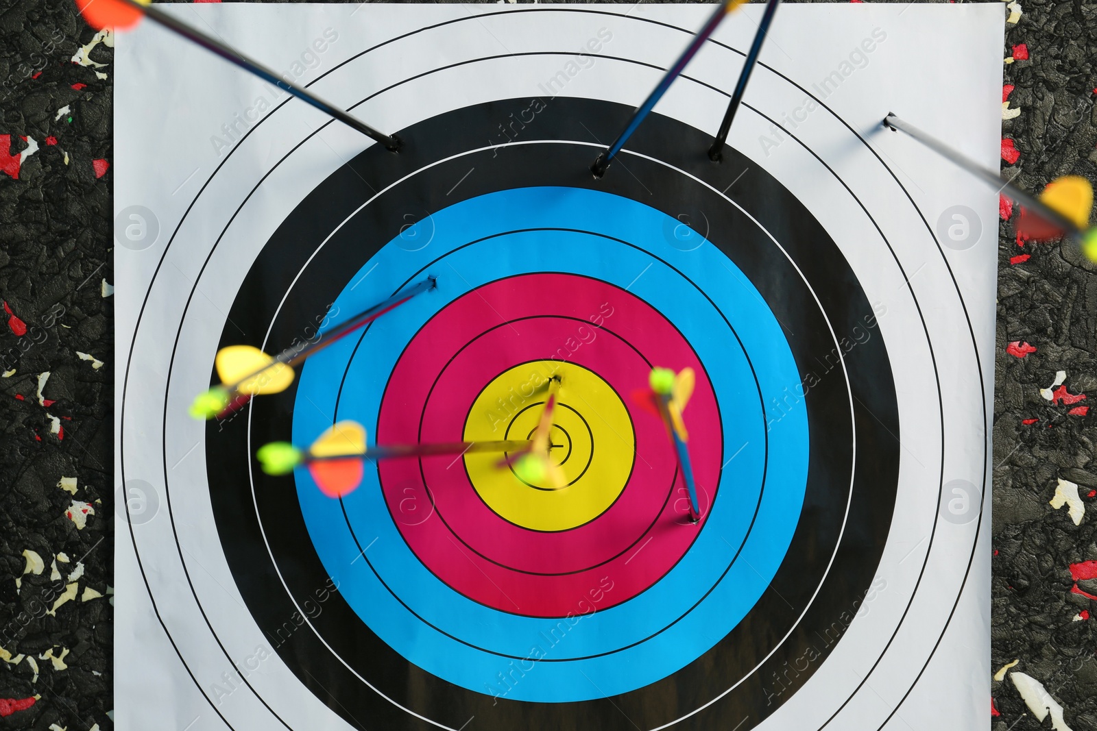 Photo of Many arrows in archery target, closeup view