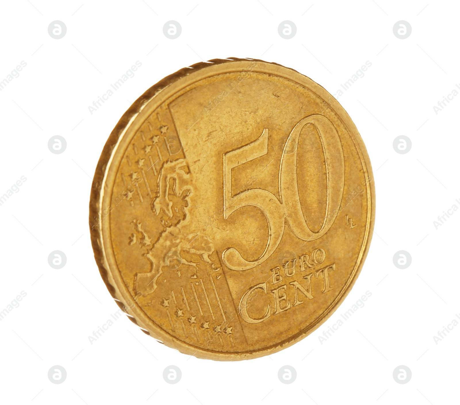 Photo of Fifty euro cent coin on white background