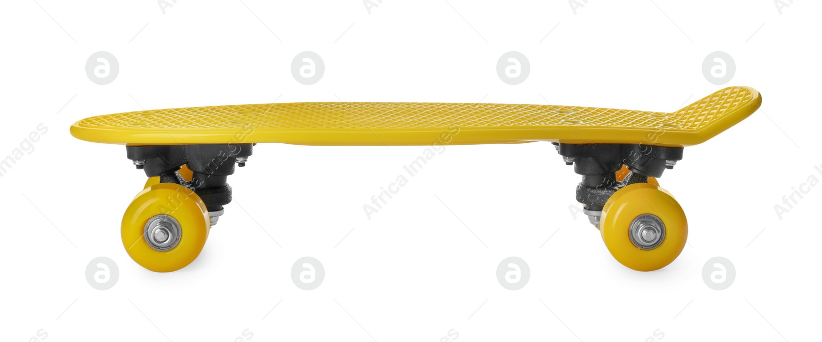 Photo of Yellow skateboard isolated on white. Sport equipment