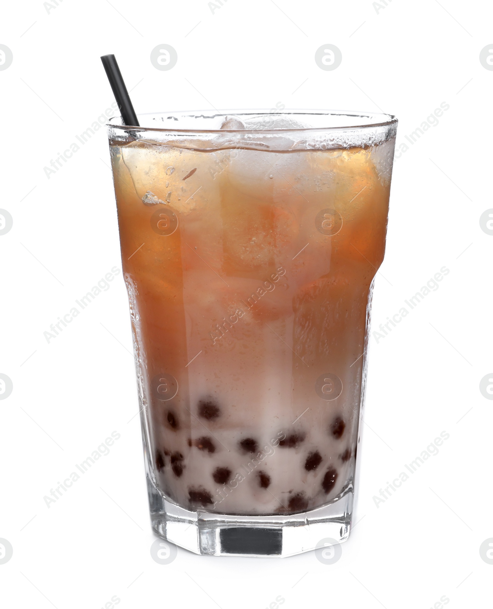 Photo of Tasty milk bubble tea isolated on white