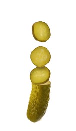 Image of Tasty cut pickled cucumber on white background