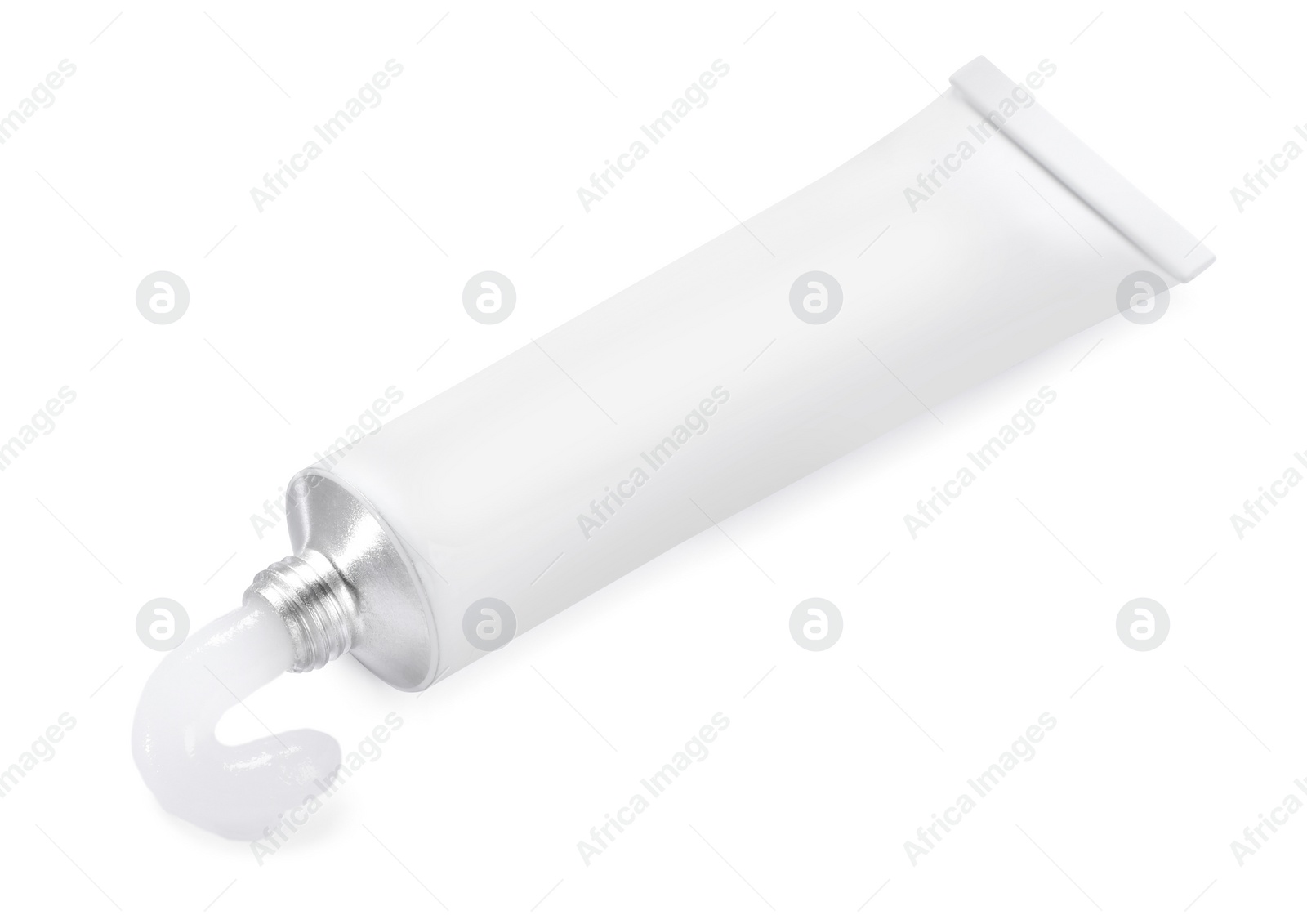 Photo of Open tube of ointment isolated on white, space for text