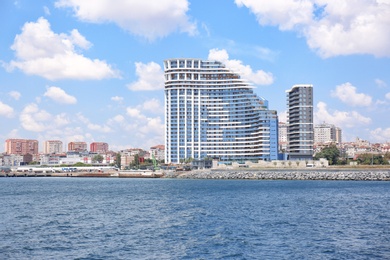 Beautiful view of city on sea shore