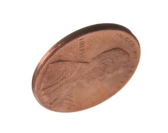 United States one cent coin on white background