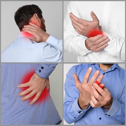 Image of Men suffering from rheumatism. Collage of photos