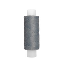 Photo of Spool of grey sewing thread isolated on white