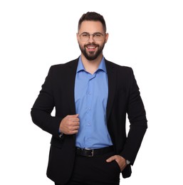 Portrait of smiling man in glasses on white background. Lawyer, businessman, accountant or manager