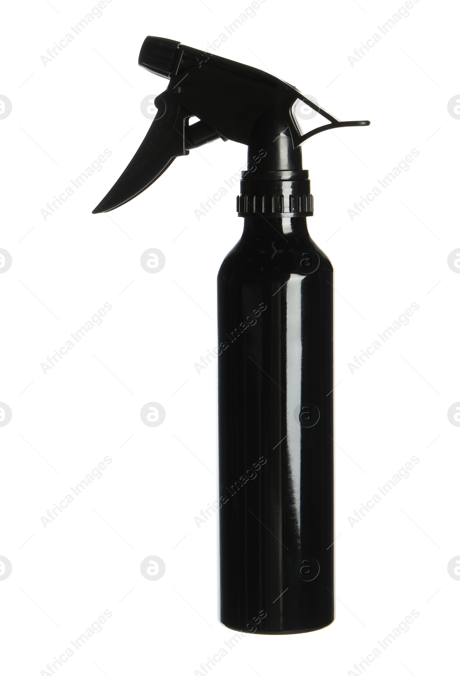 Photo of Stylish bottle with sprayer isolated on white. Hairdresser tool