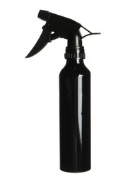 Stylish bottle with sprayer isolated on white. Hairdresser tool