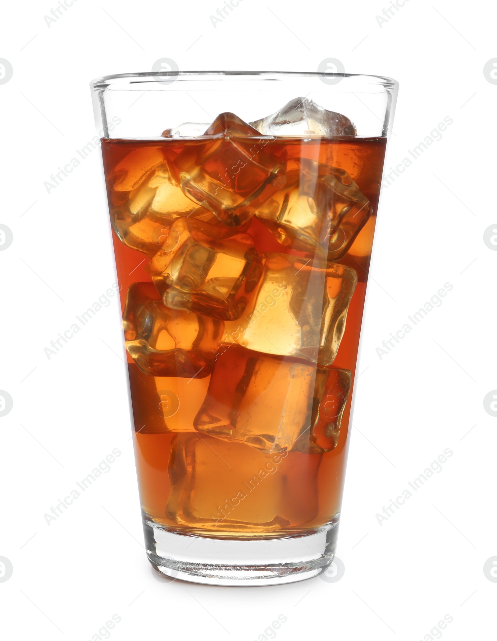 Photo of Glass of tasty iced tea on white background