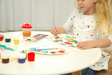 Photo of Little child painting at light table, closeup