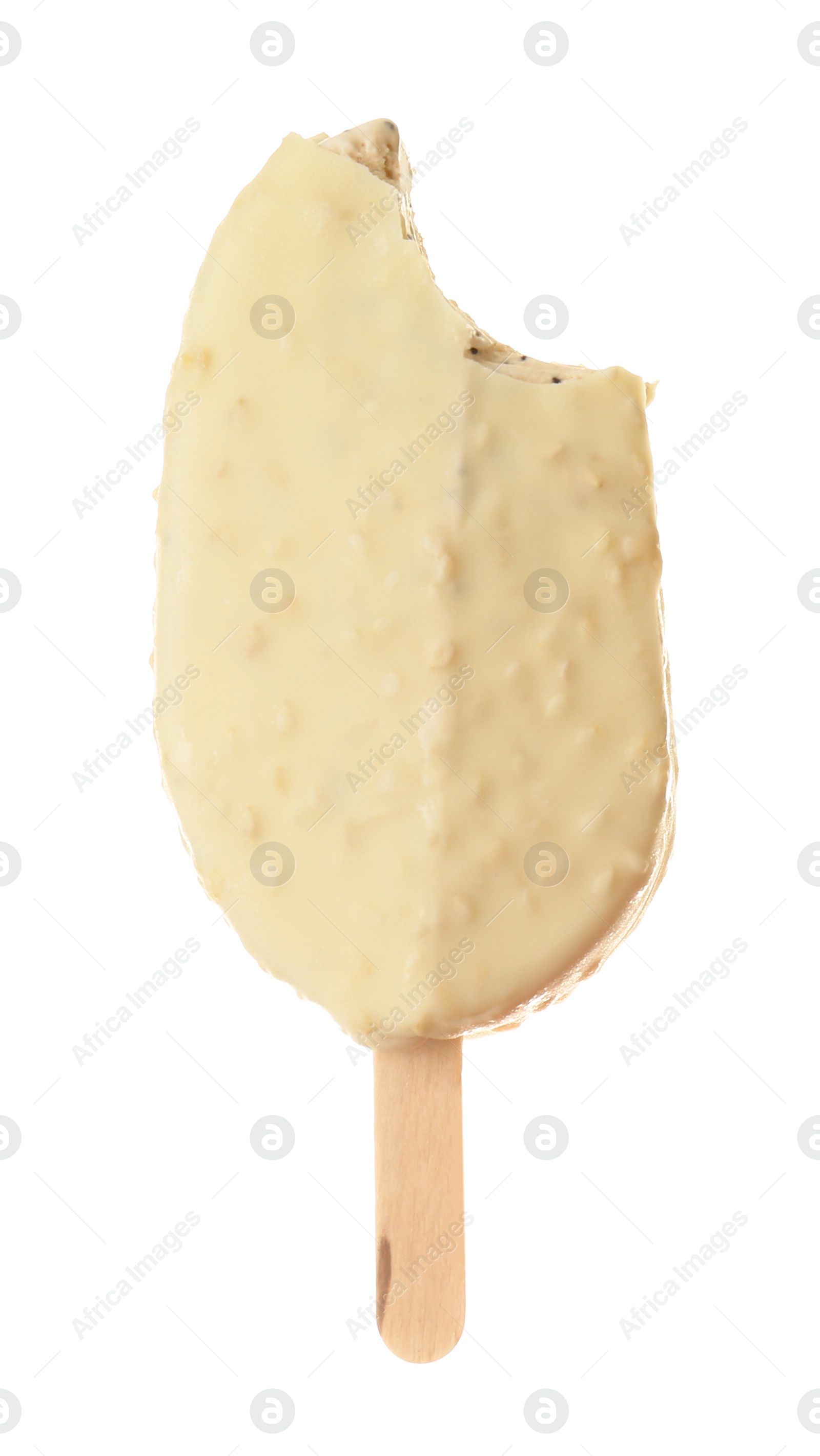 Photo of Woman holding delicious ice cream on white background