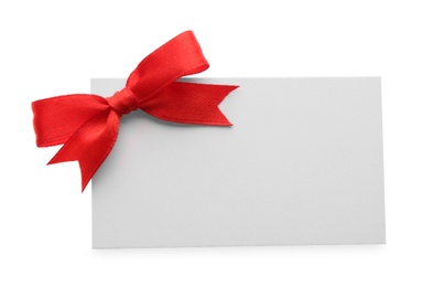 Gift card with bow isolated on white. Mockup for design