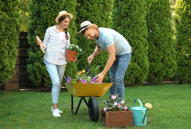 Photo of Happy couple working together in green garden