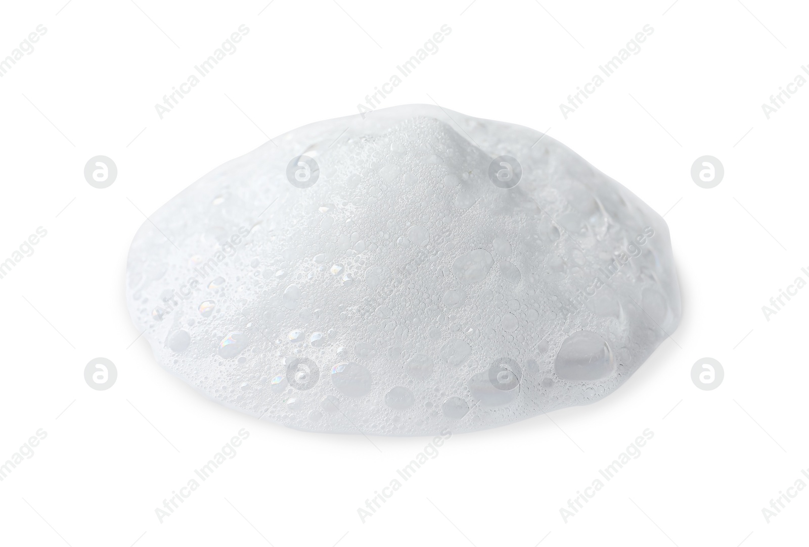 Photo of Drop of fluffy soap foam on white background