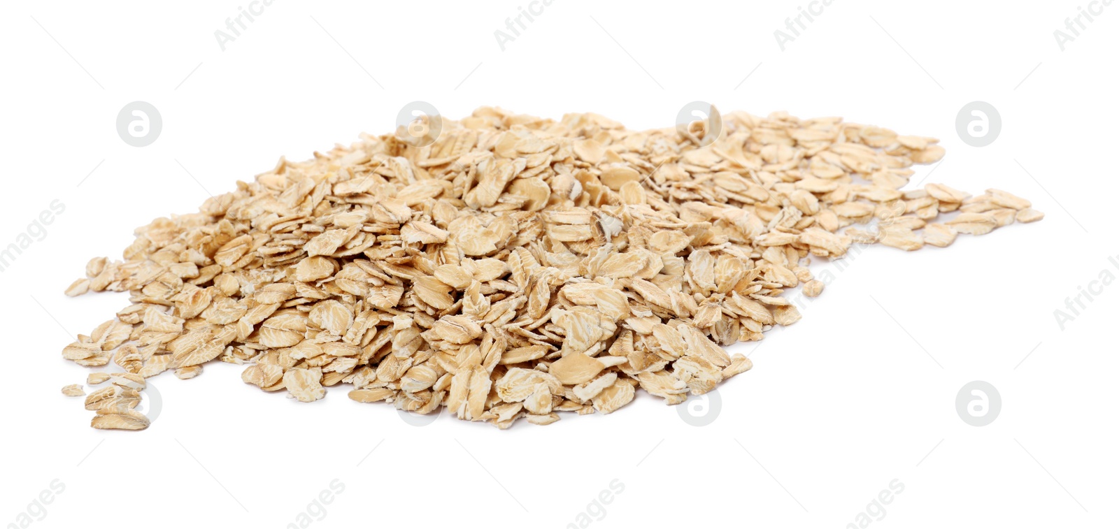 Photo of Pile of rolled oats isolated on white