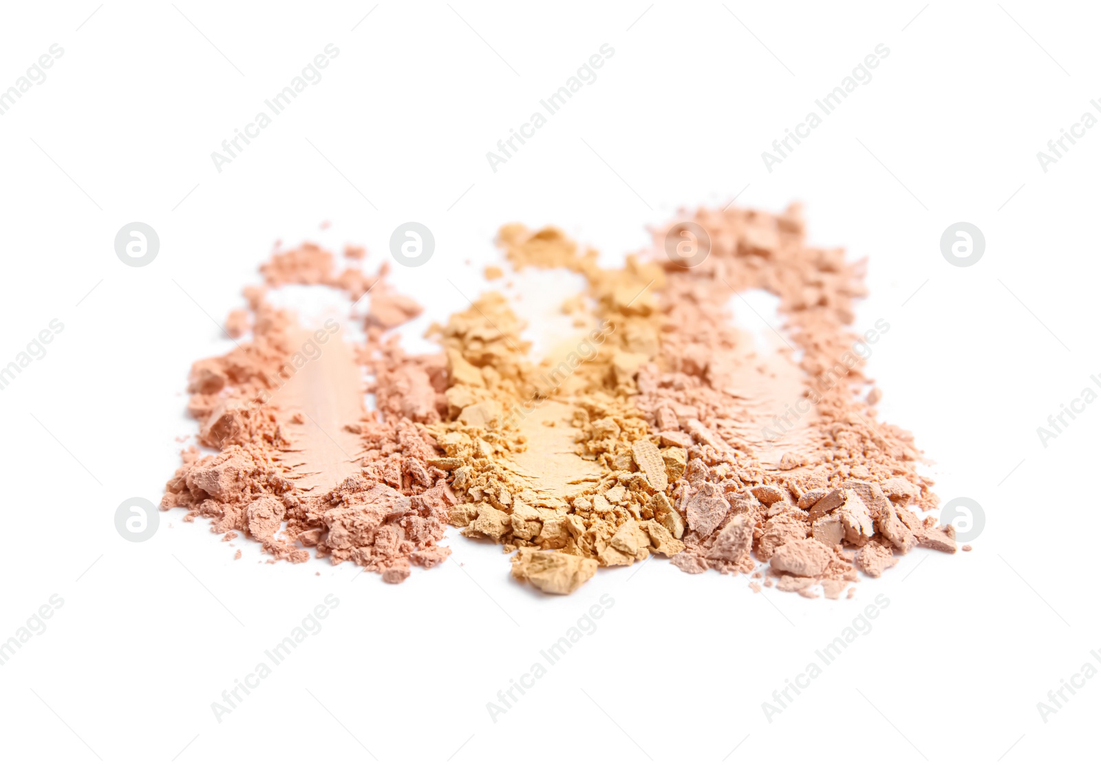 Photo of Swatches of different crushed face powders on white background