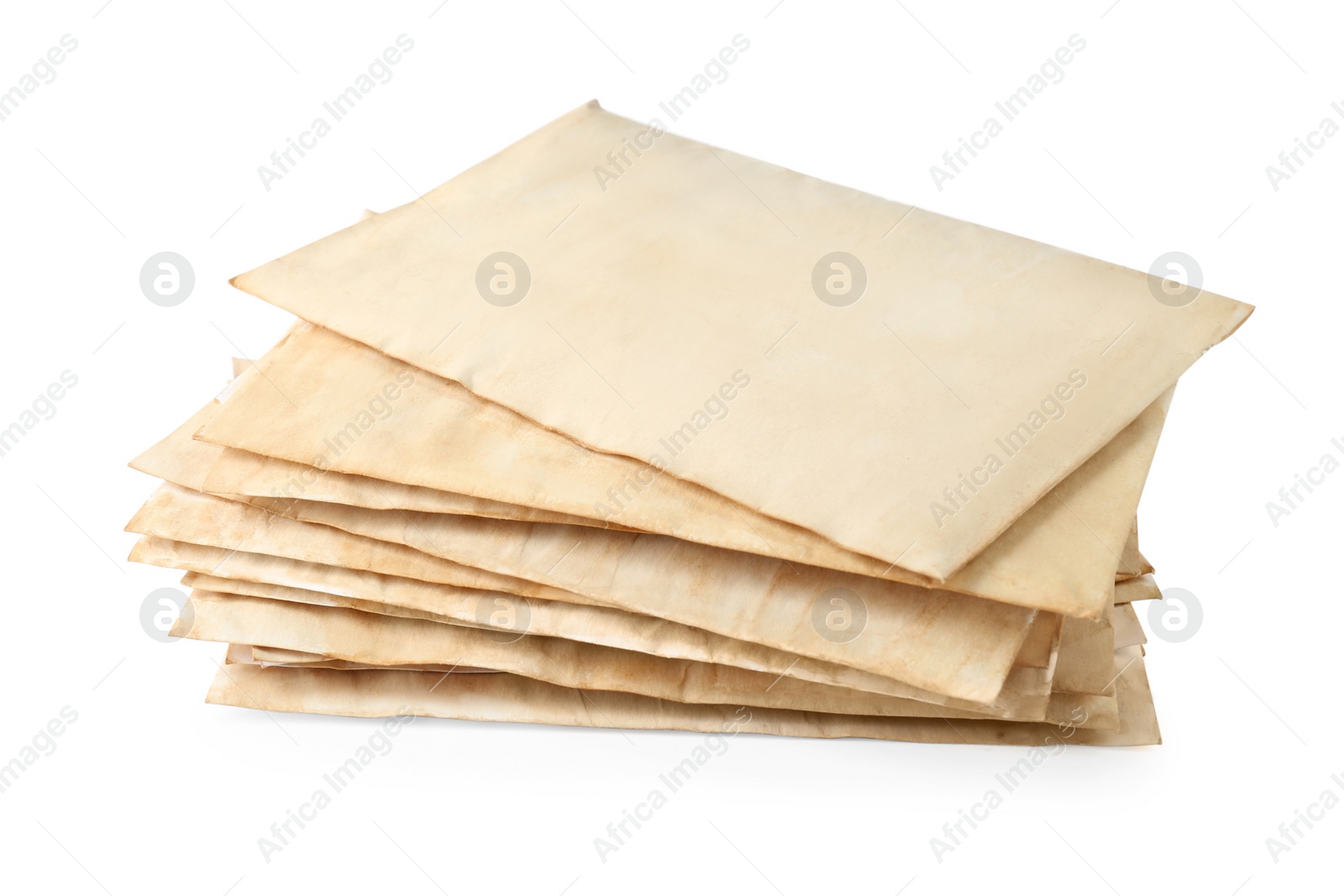 Photo of Stack of old letters on white background