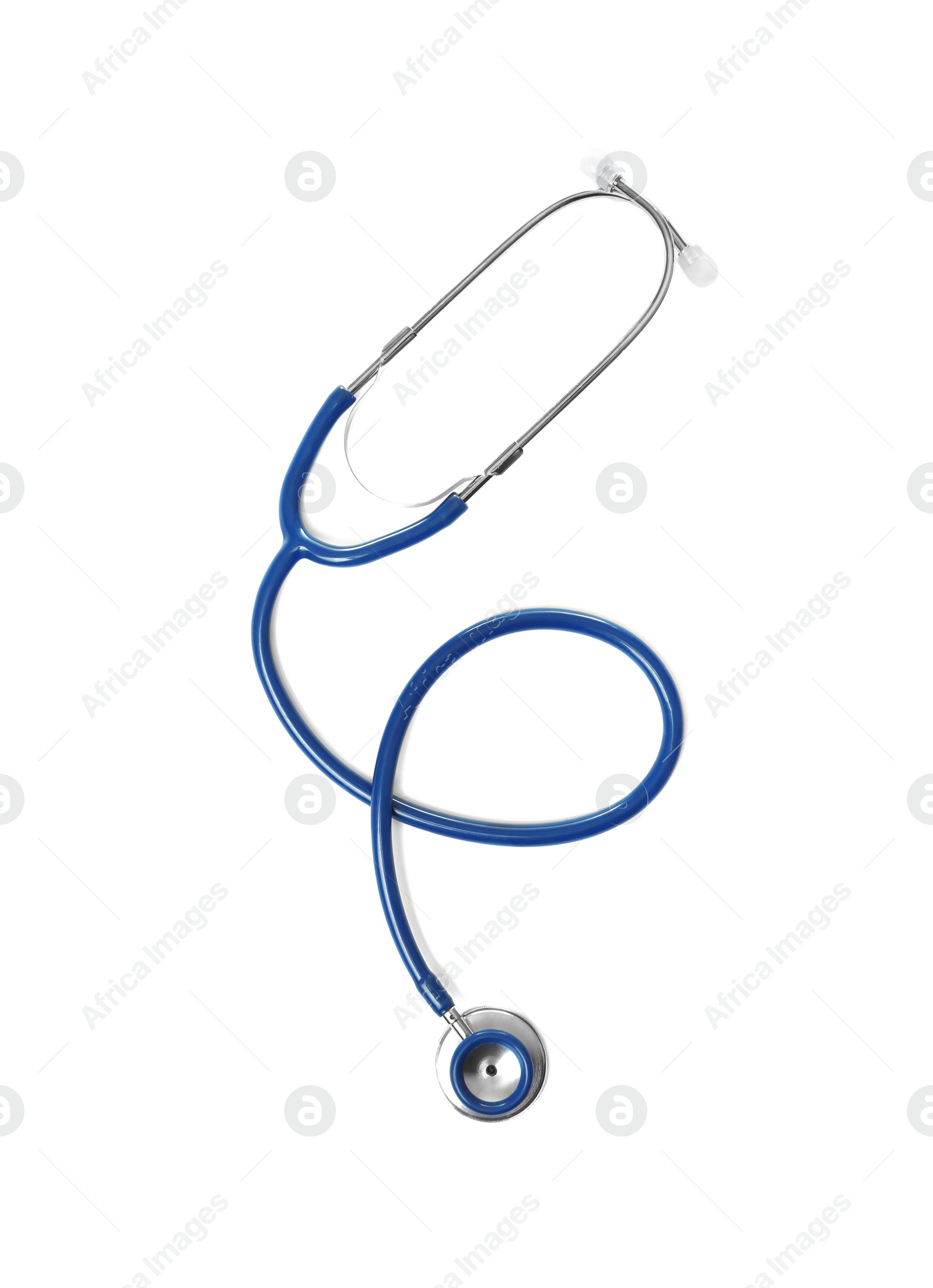 Photo of Stethoscope on white background, top view. Medical students stuff