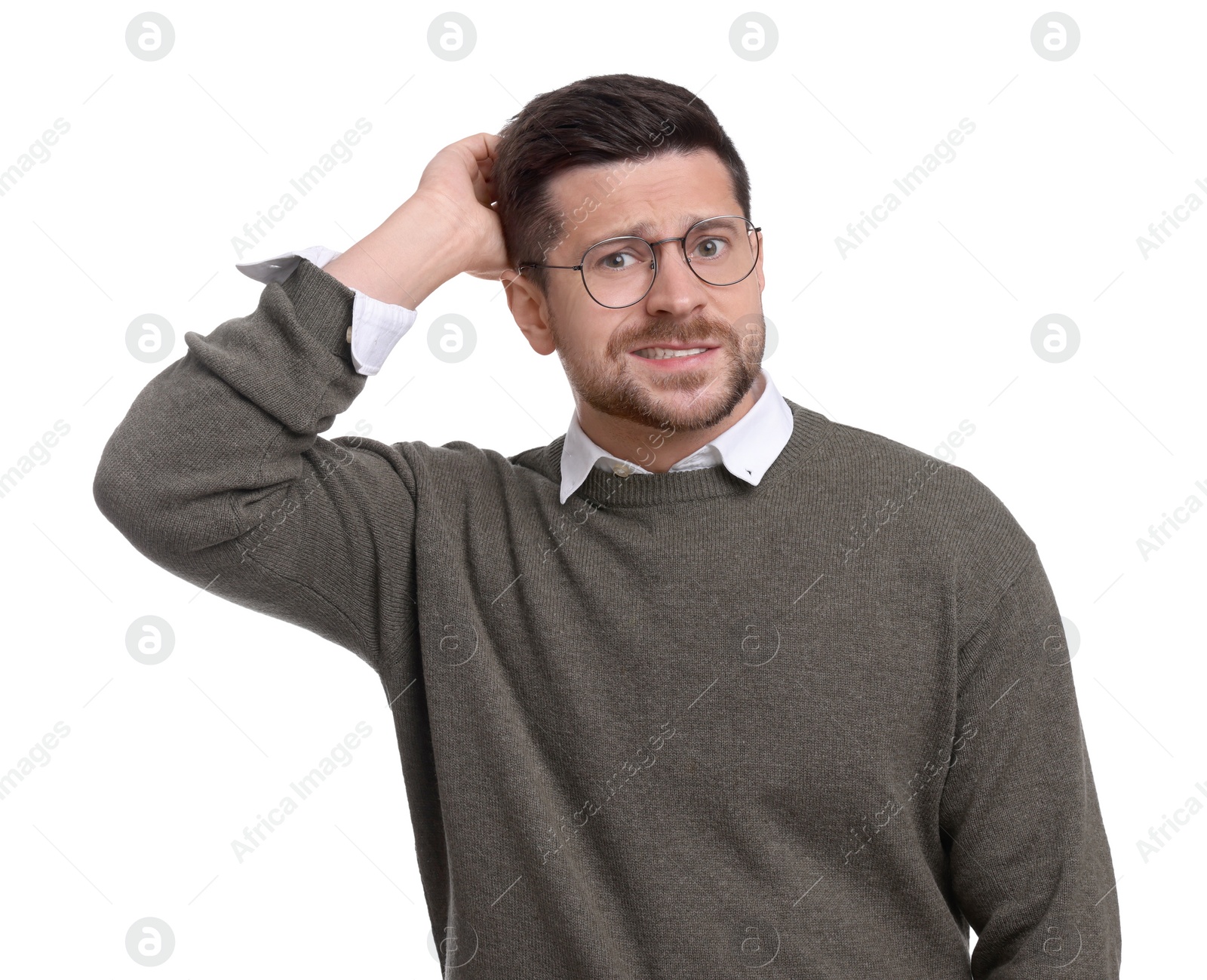 Photo of Portrait of handsome bearded businessman on white background