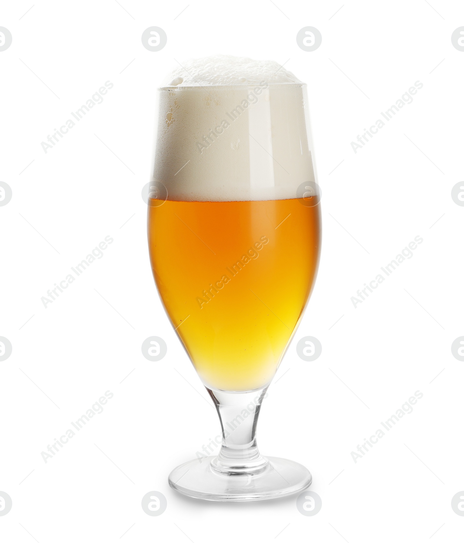 Photo of Glass of tasty light beer on white background