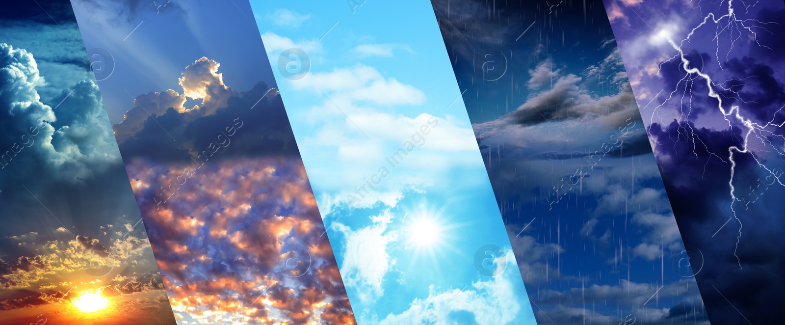 Image of Photos of sky during different weather, collage. Banner design