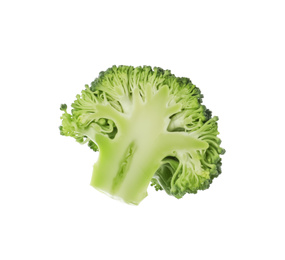 Slice of fresh green broccoli isolated on white