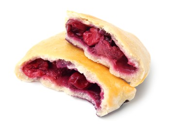 Tasty samosa with berry filling isolated on white