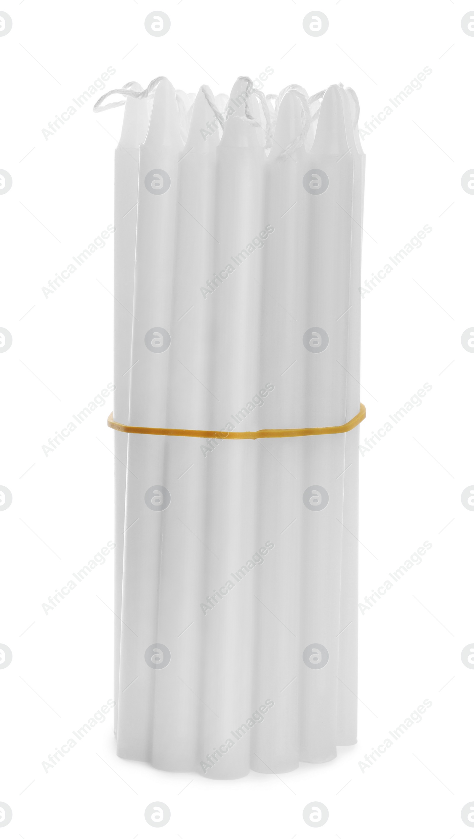 Photo of Many church wax candles isolated on white