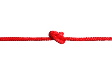 Photo of Color rope with knot on white background