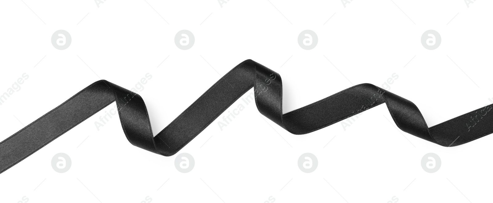 Photo of Black satin ribbon on white background, top view