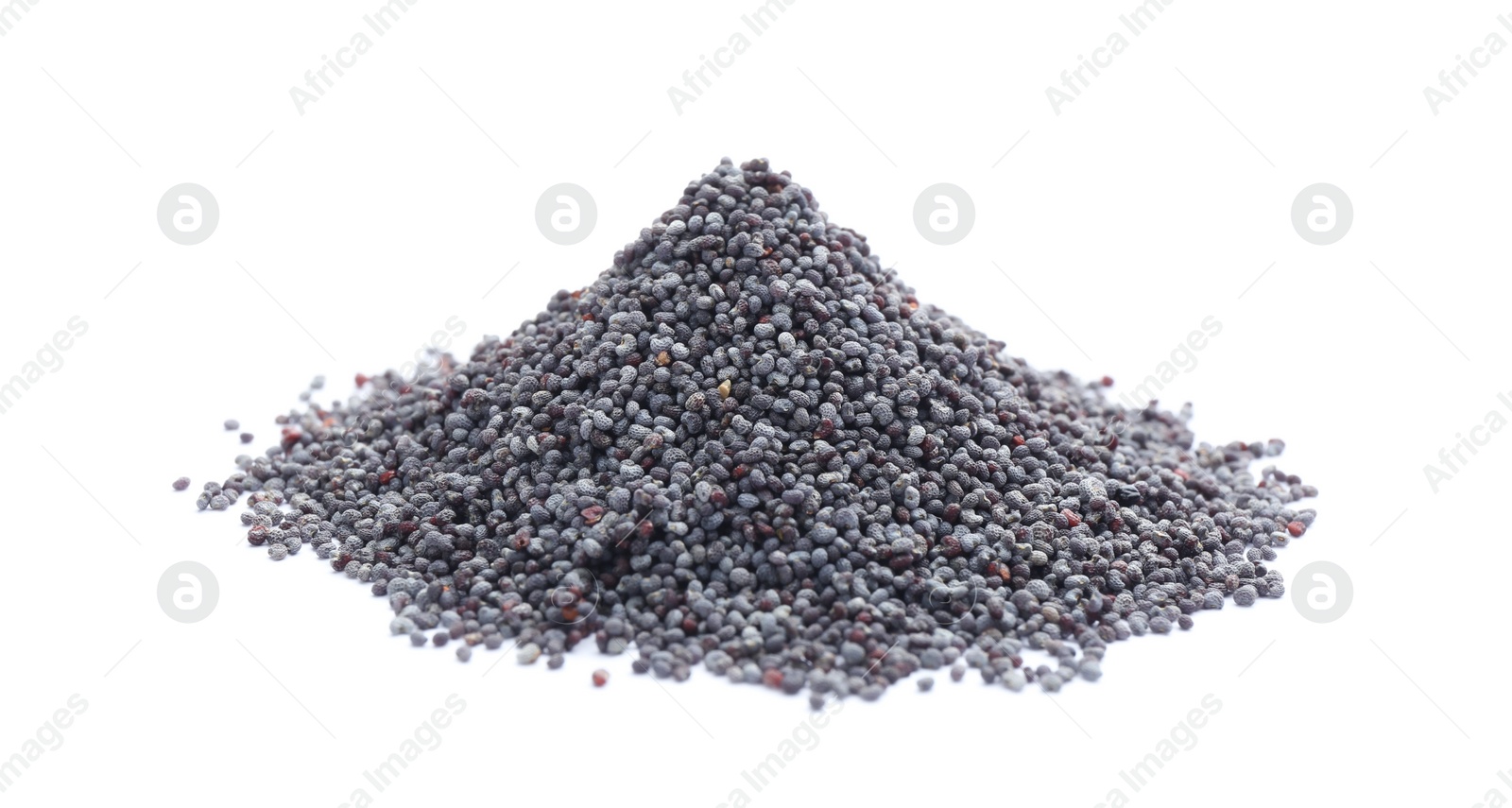 Photo of Pile of dry poppy seeds isolated on white