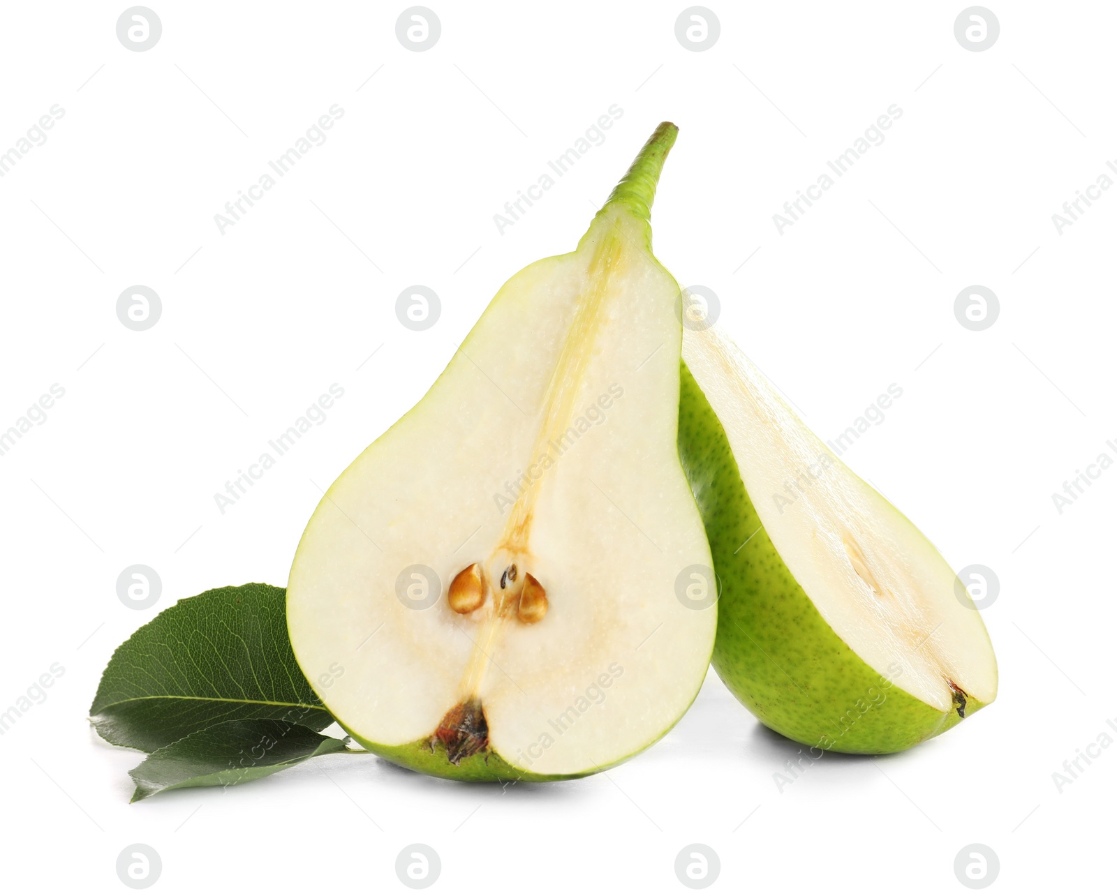 Photo of Sliced ripe pear on white background