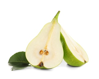 Photo of Sliced ripe pear on white background