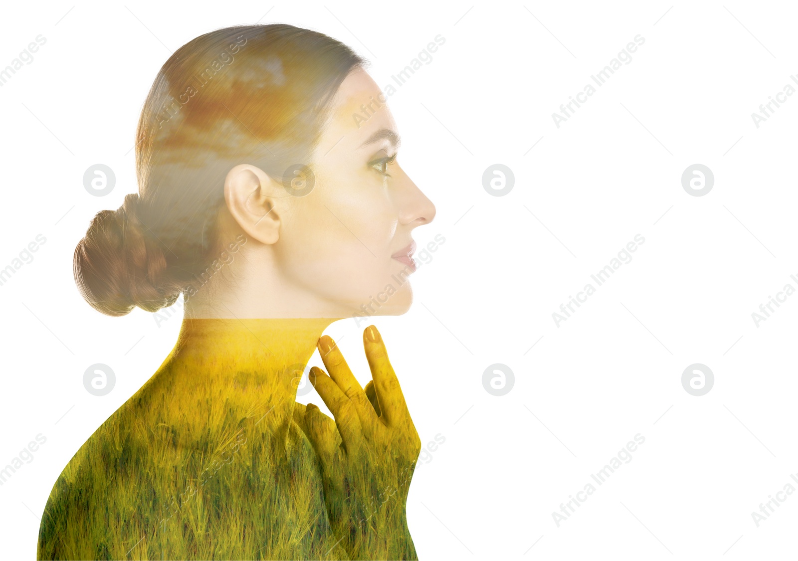 Image of Harmony, balance, mindfulness. Beautiful woman and , double exposure