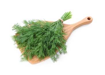 Board with fresh green dill isolated on white