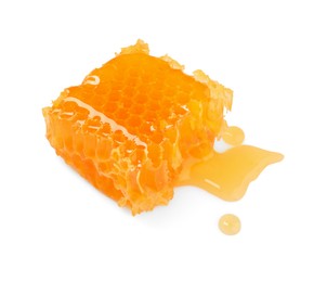 Photo of Natural honeycomb with tasty honey isolated on white