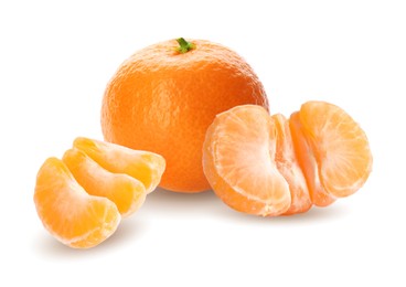 Tasty fresh ripe tangerines on white background