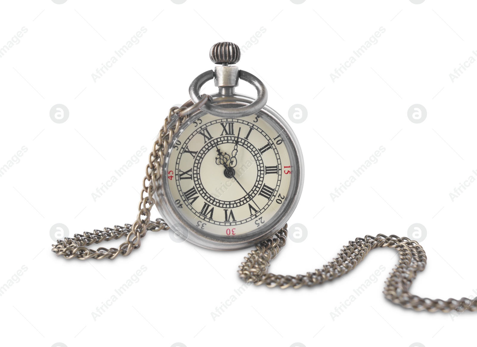 Photo of One pocket clock with chain isolated on white