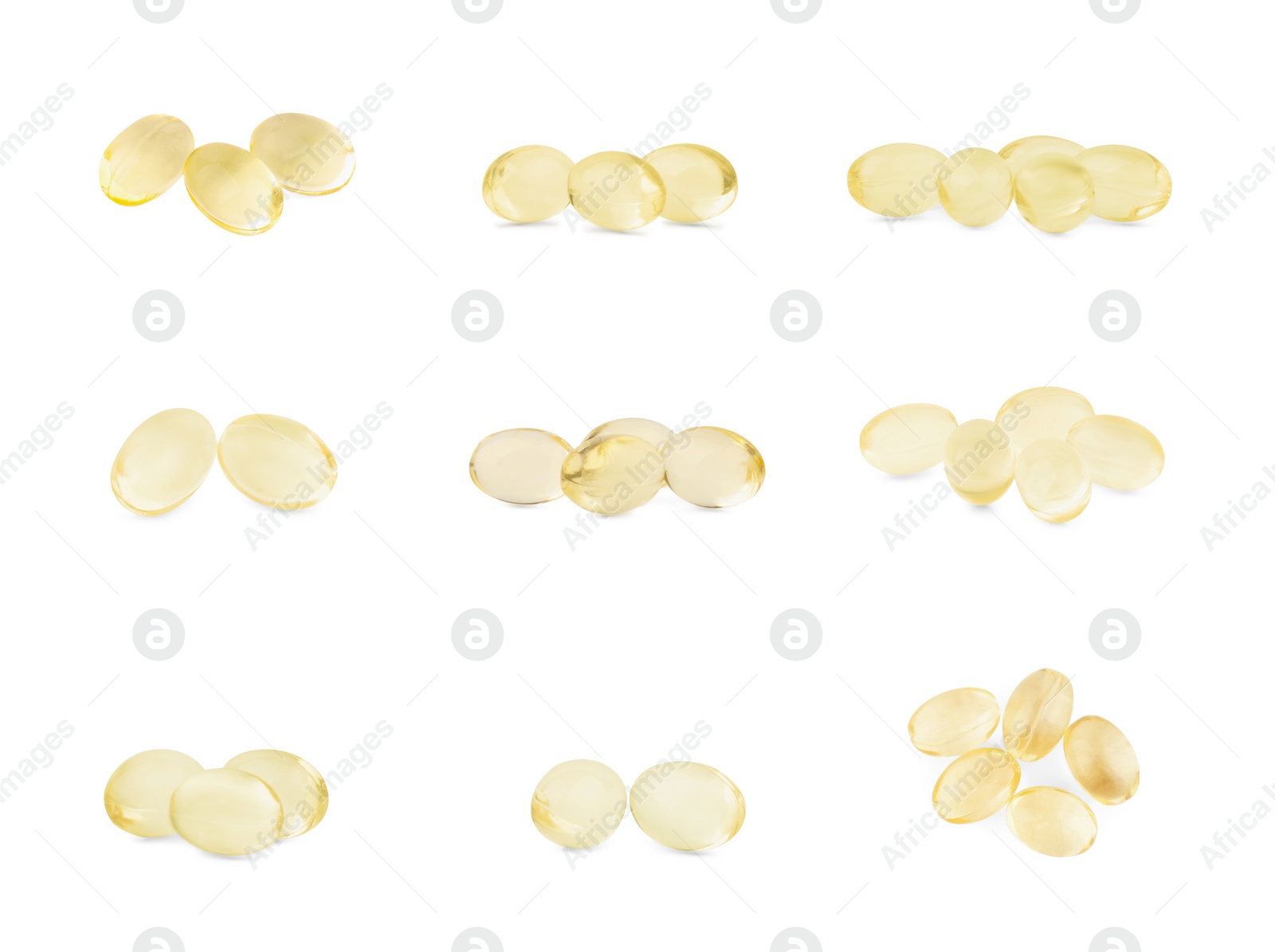 Image of Collage of vitamin pills isolated on white