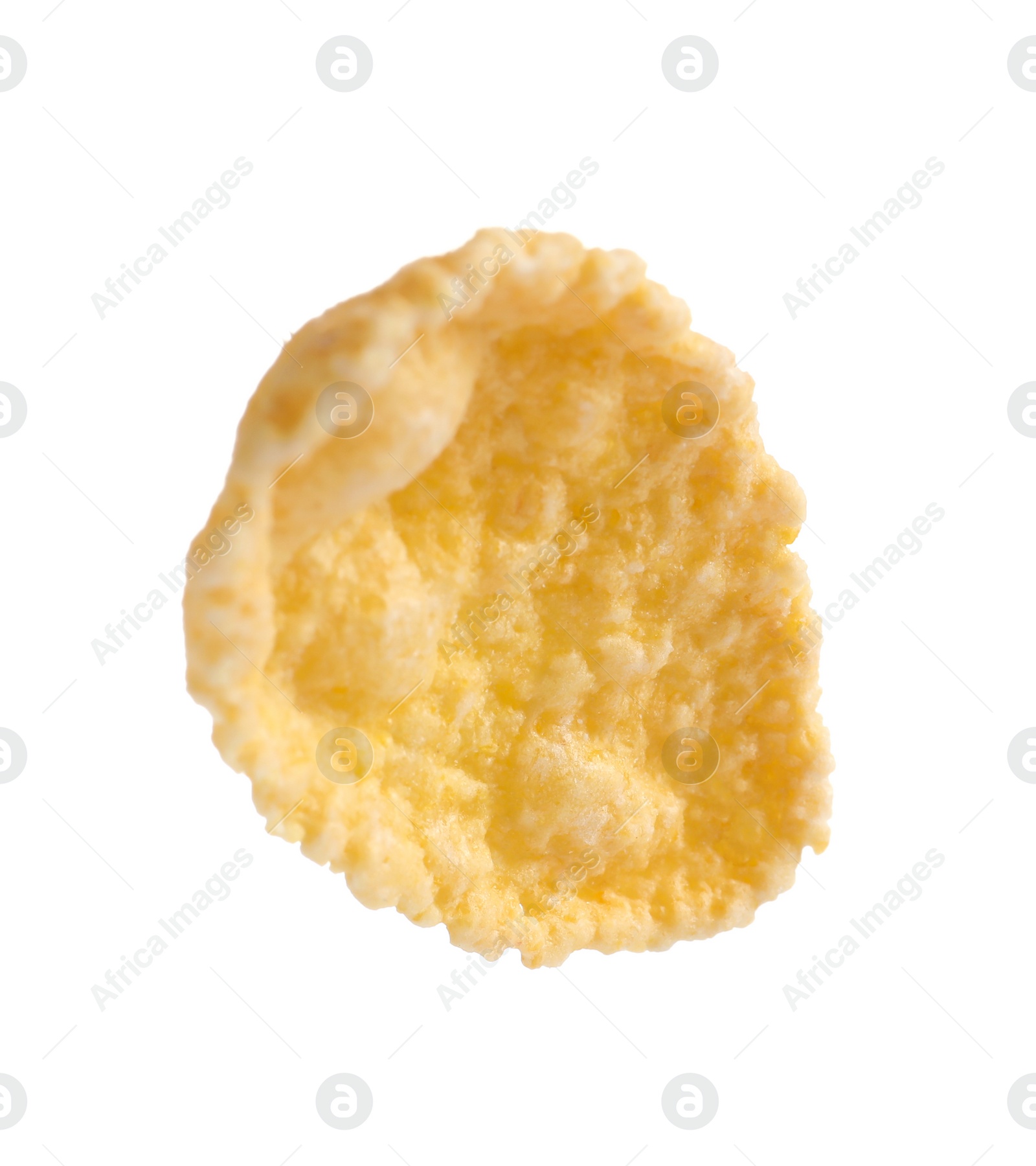 Photo of Crispy cornflake on white background. Healthy breakfast