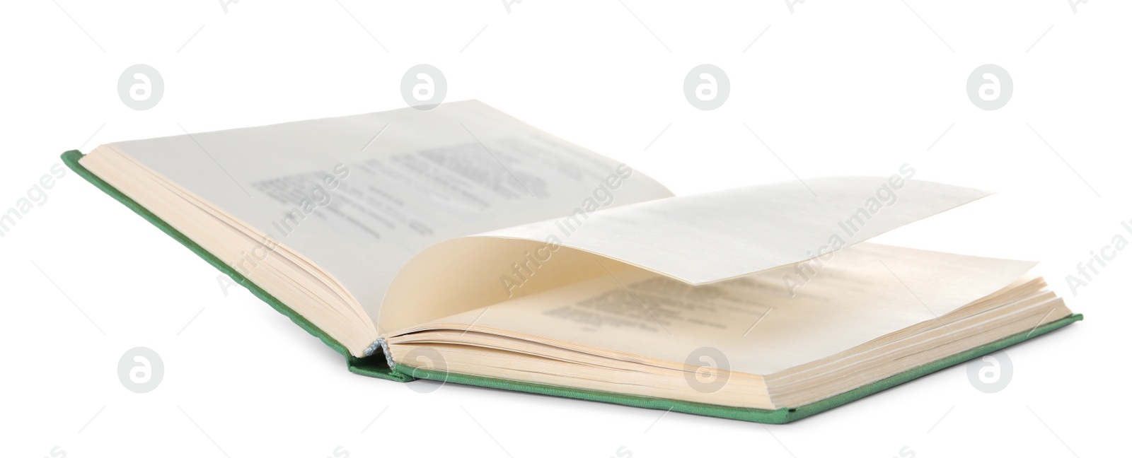 Photo of Open old hardcover book isolated on white