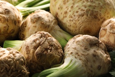 Fresh raw celery roots as background, closeup