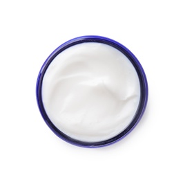 Jar of body cream on white background