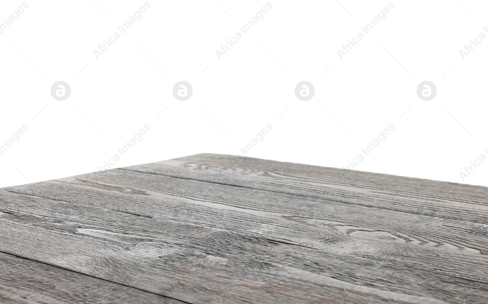 Photo of Empty grey wooden table isolated on white