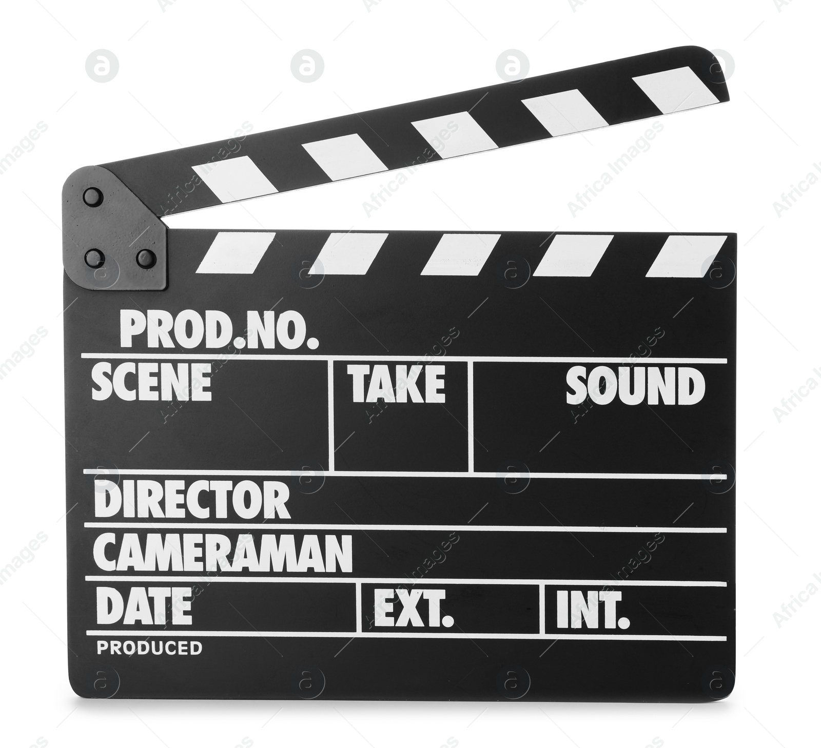 Photo of Clapper board isolated on white. Cinema production