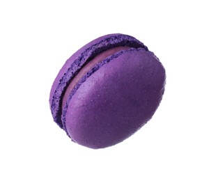 Photo of Delicious fresh purple macaron isolated on white