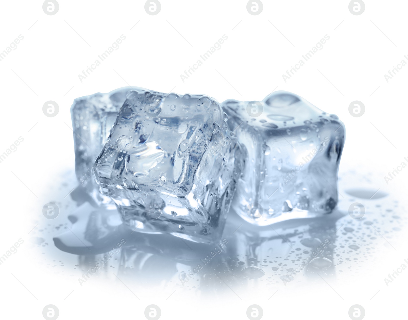 Photo of Crystal clear ice cubes on white background