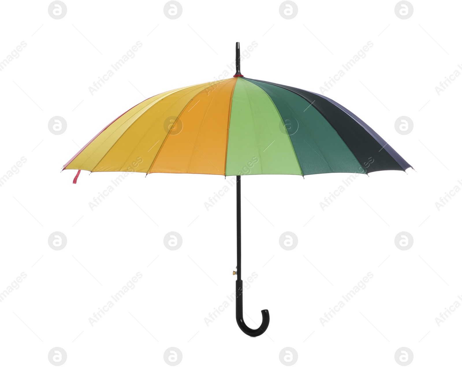 Photo of One open colorful umbrella isolated on white