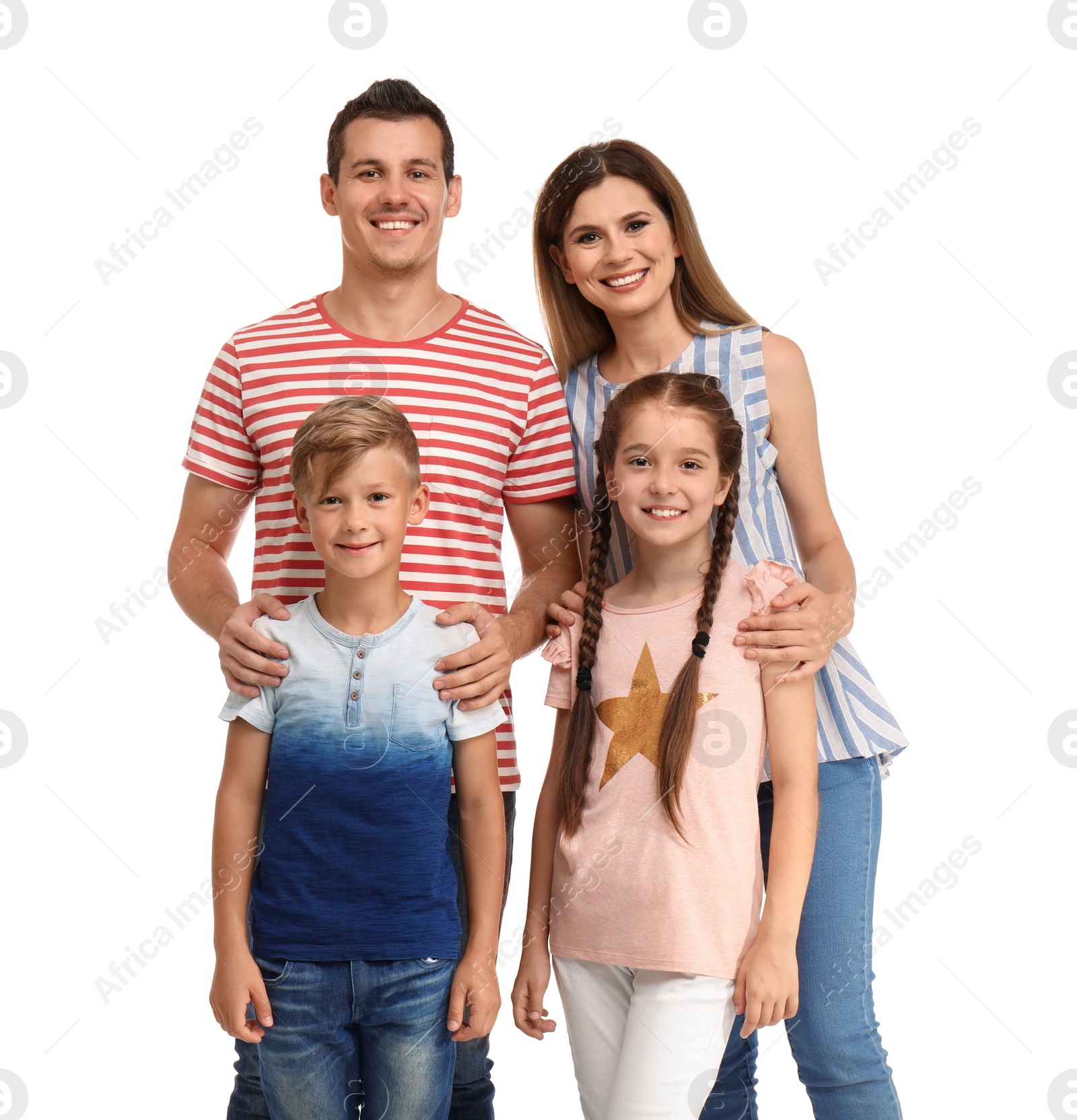 Photo of Happy family with children on white background